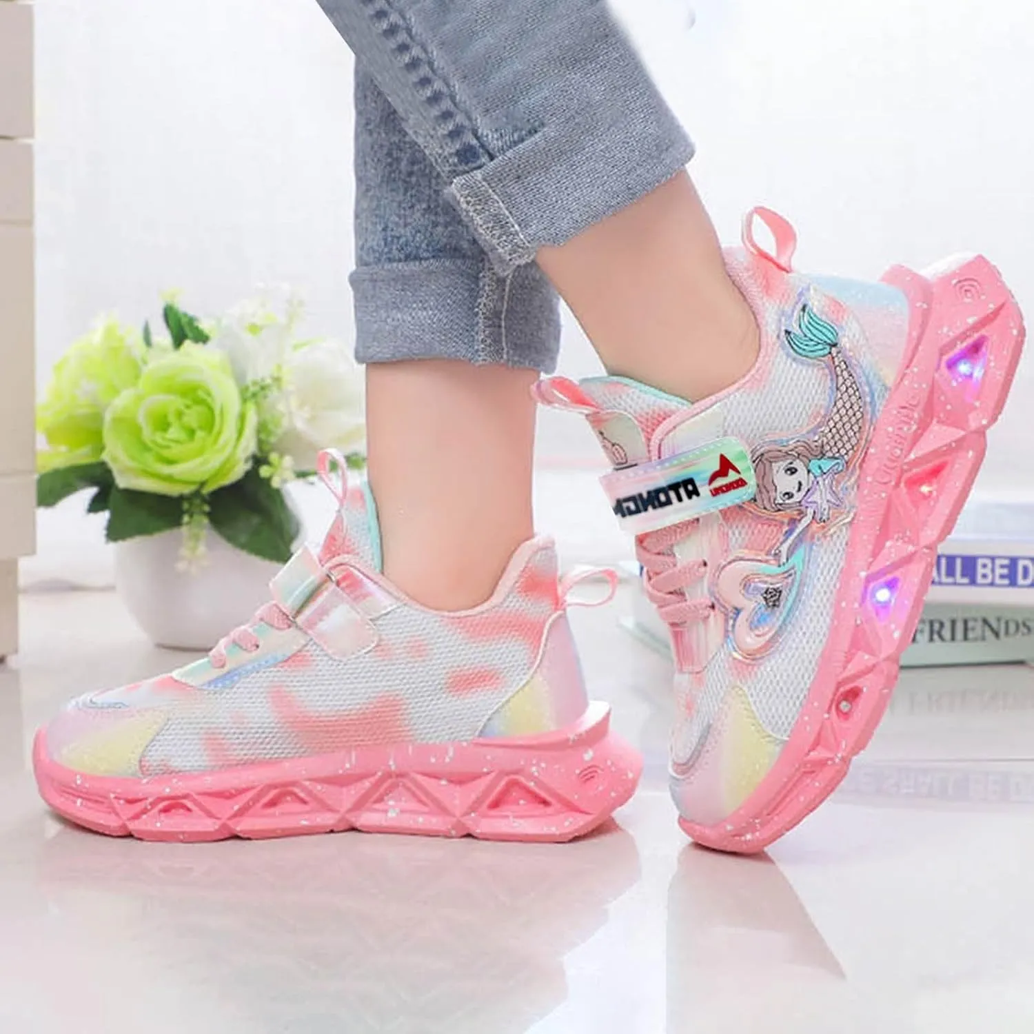 Cathalem Sneakers for Girls Light Up Pattern Sneaker Hook Loop Thick Bottom Non Slip Sports Shoes Fashion Casual Shoes