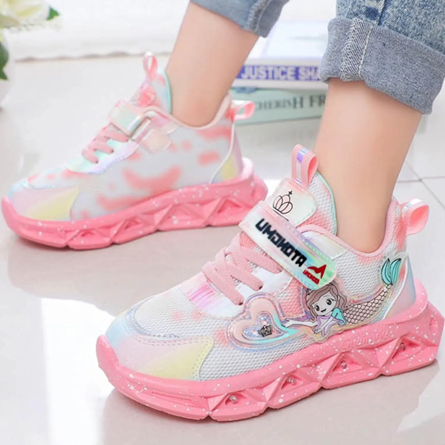 Cathalem Sneakers for Girls Light Up Pattern Sneaker Hook Loop Thick Bottom Non Slip Sports Shoes Fashion Casual Shoes
