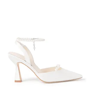 Cecilia - Slingback Pointed Toe Bridal Shoes with Removable Pearl Ankle Strap - Ivory