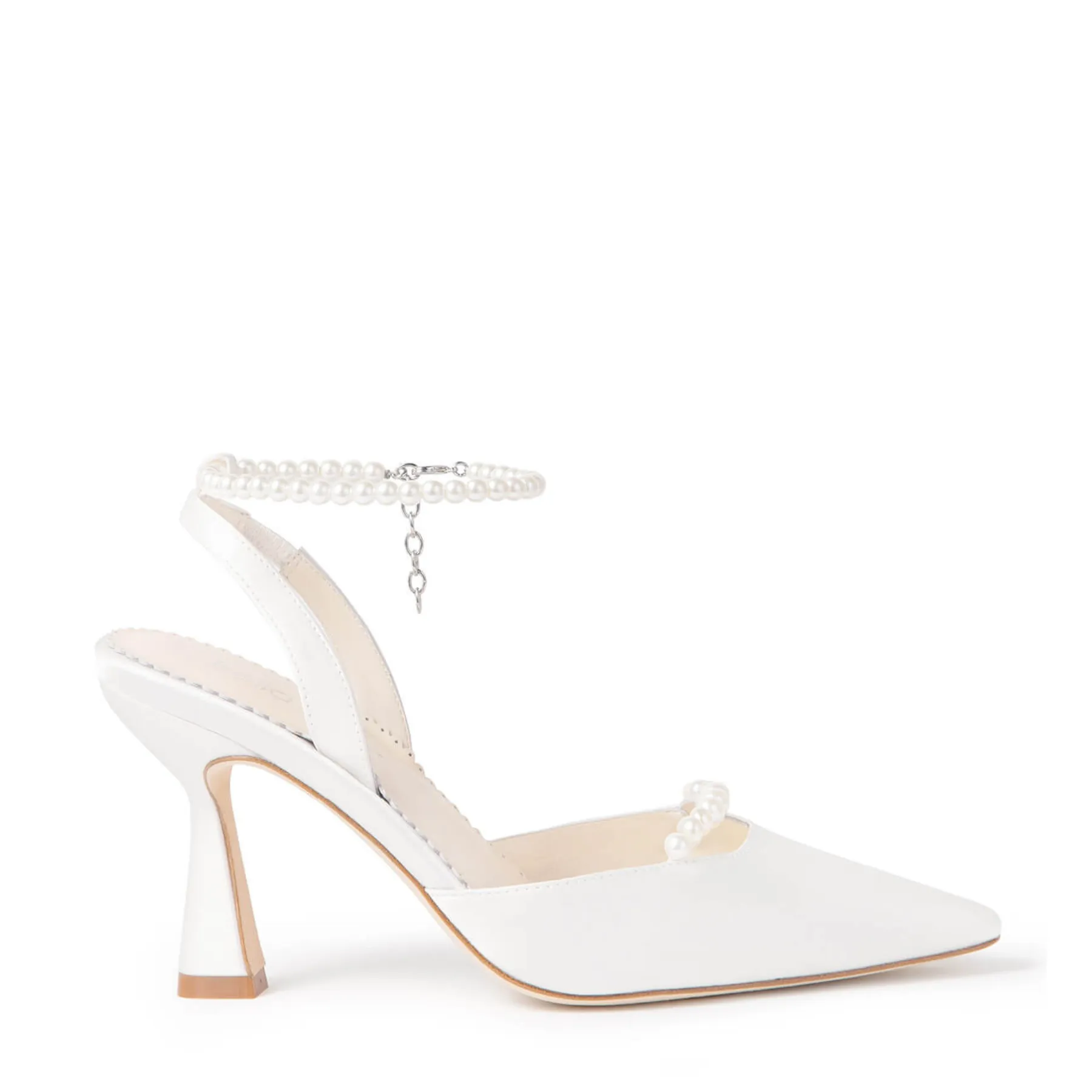 Cecilia - Slingback Pointed Toe Bridal Shoes with Removable Pearl Ankle Strap - Ivory