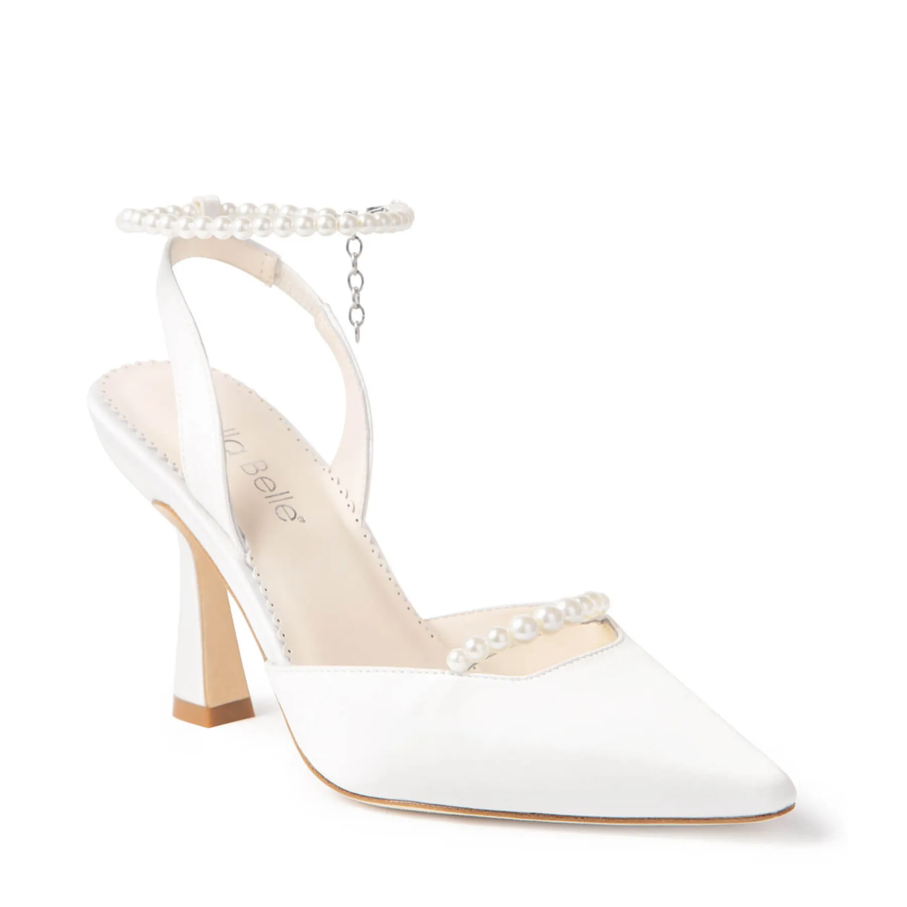 Cecilia - Slingback Pointed Toe Bridal Shoes with Removable Pearl Ankle Strap - Ivory