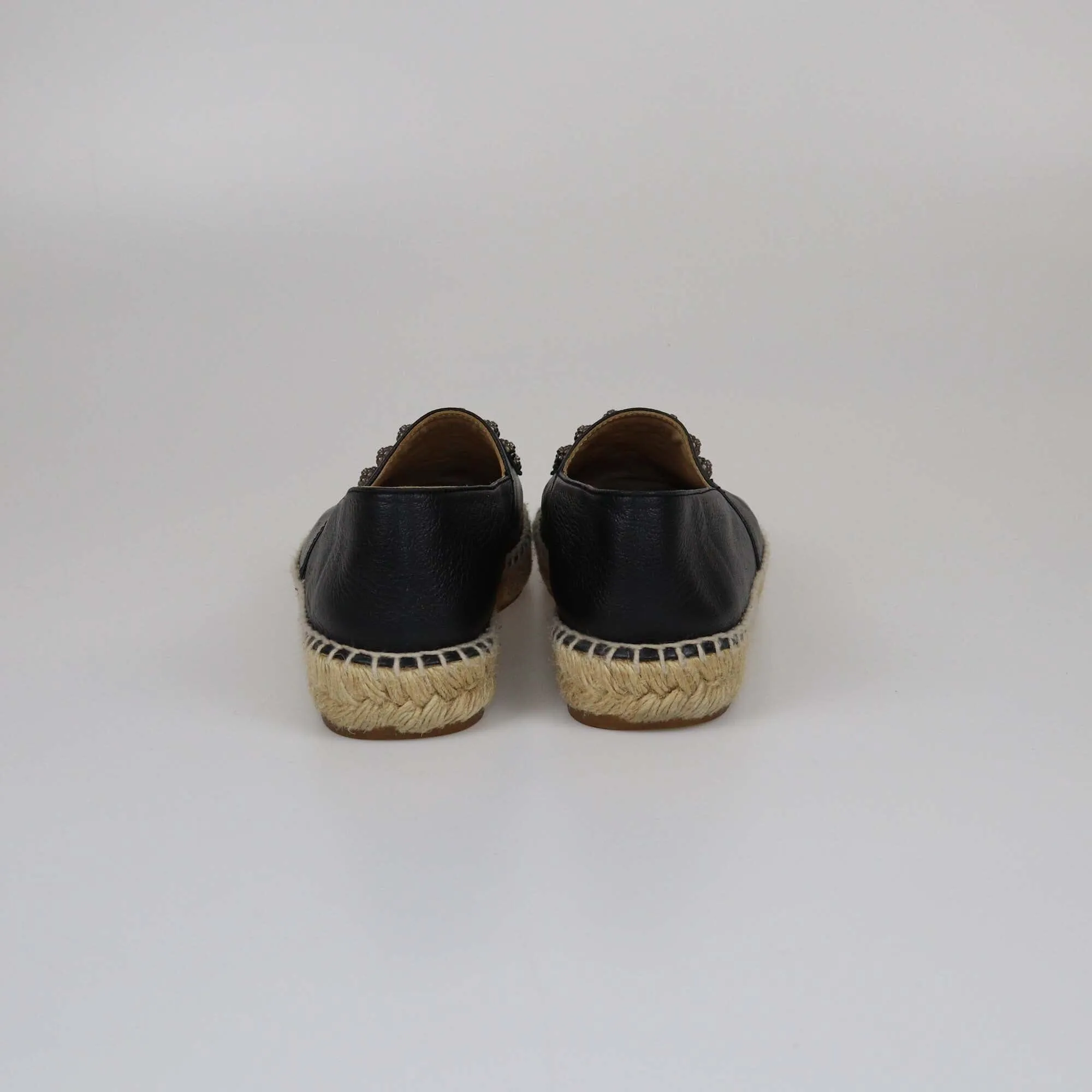 Chanel Black CC Camelia Stud Cap Toe Espadrilles Flat