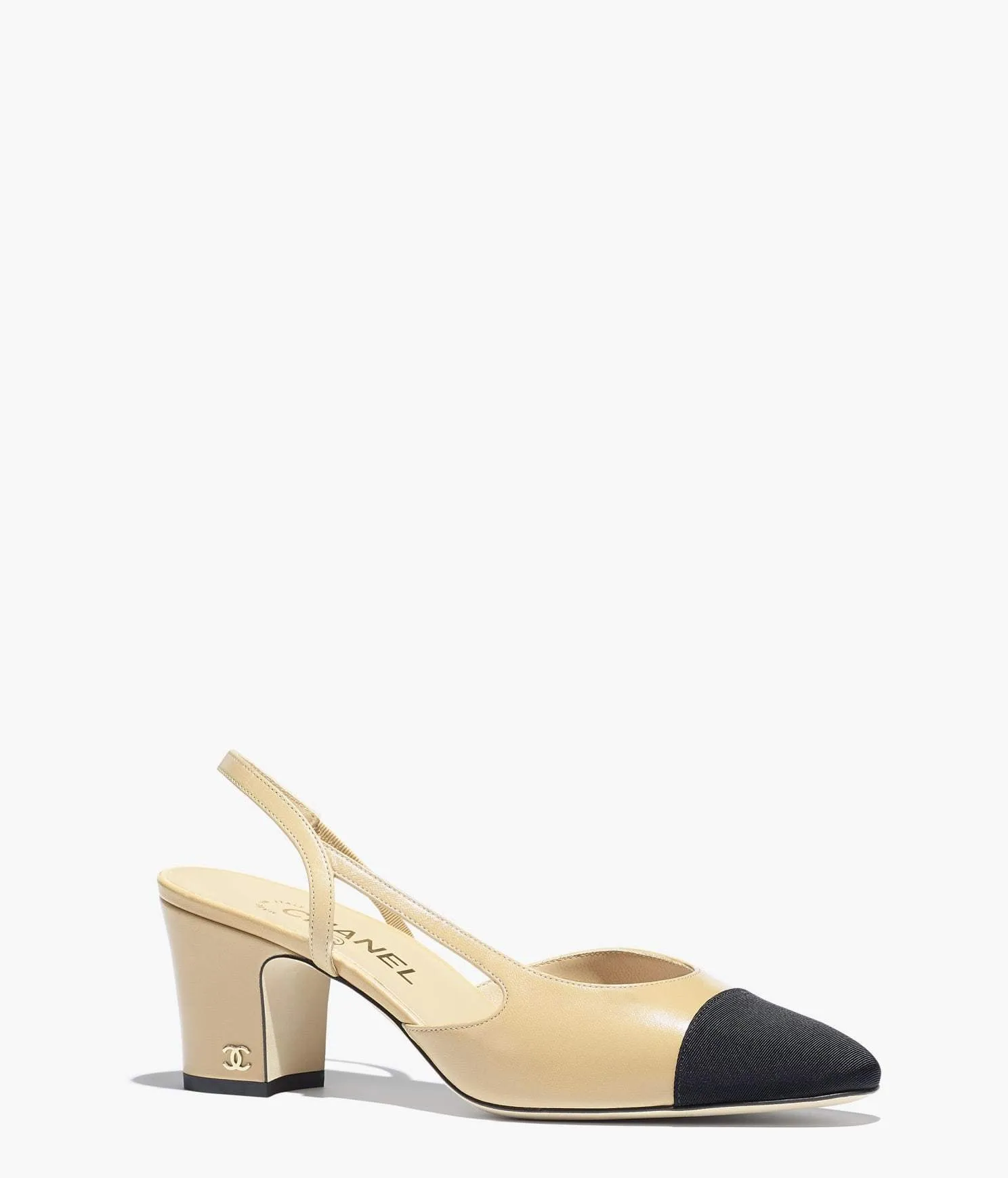 CHANEL GOATSKIN & GROSGRAIN SLINGBACK HEELS