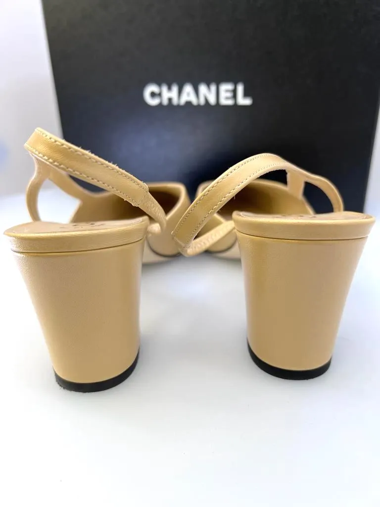 CHANEL GOATSKIN & GROSGRAIN SLINGBACK HEELS