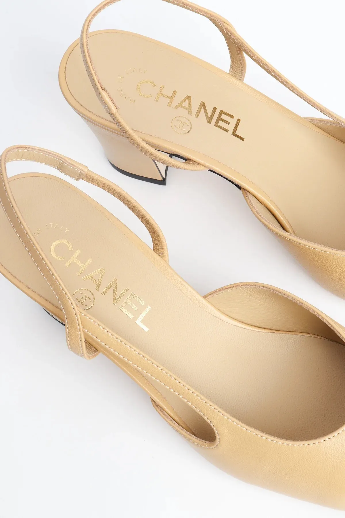 CHANEL GOATSKIN & GROSGRAIN SLINGBACK HEELS