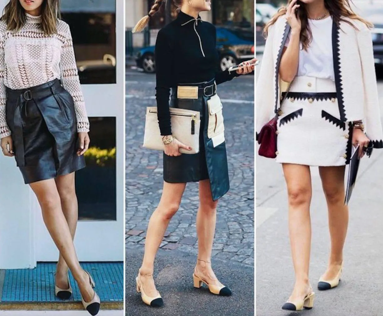 CHANEL GOATSKIN & GROSGRAIN SLINGBACK HEELS