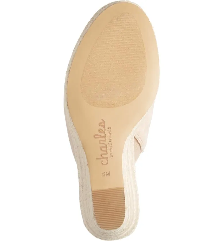 Charles David Lawrence Espadrille Wedge Sandal NUDE Suede Platfrom Mule (9.5, NUDE-MS)