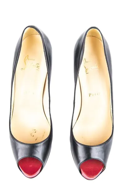 Christian Louboutin Black Leather Platform Peep Toe Pumps Size US 8.5 | EU 38.5