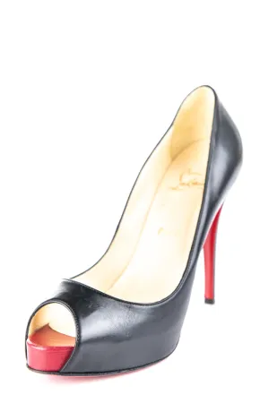 Christian Louboutin Black Leather Platform Peep Toe Pumps Size US 8.5 | EU 38.5