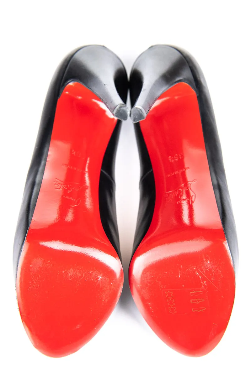 Christian Louboutin Black Leather Platform Peep Toe Pumps Size US 8.5 | EU 38.5