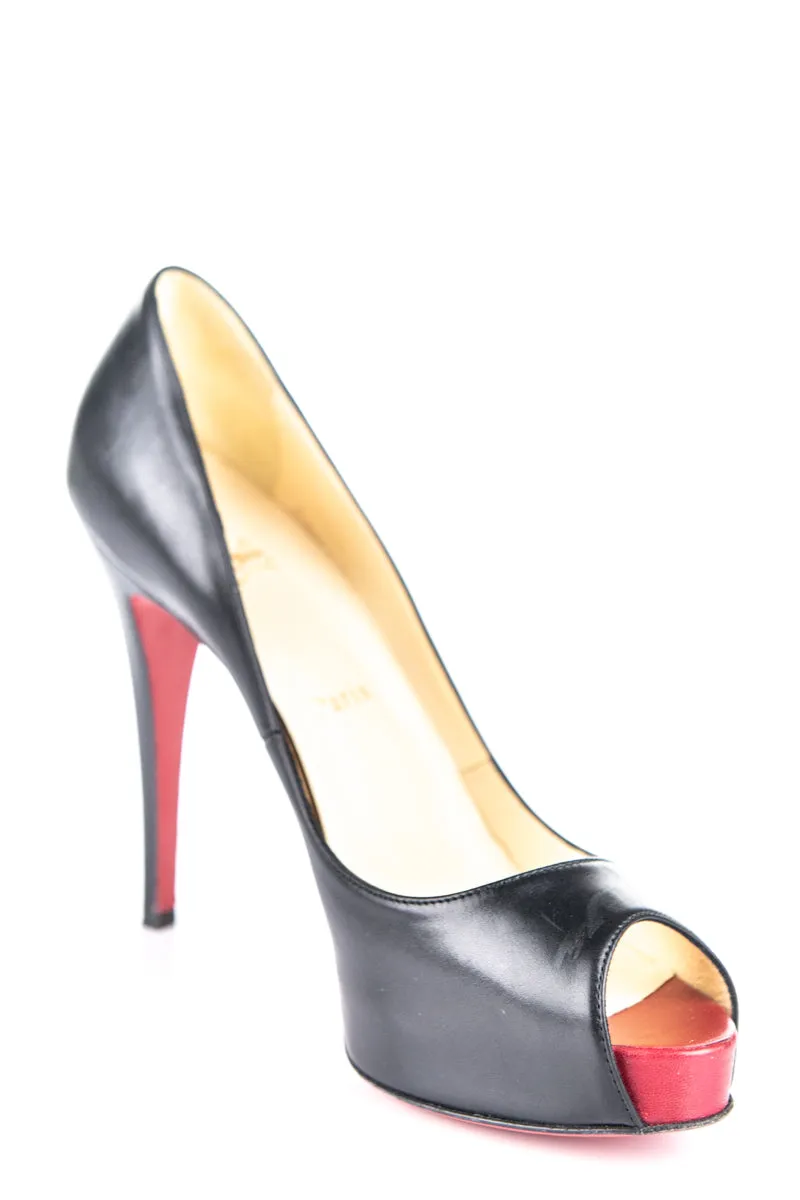 Christian Louboutin Black Leather Platform Peep Toe Pumps Size US 8.5 | EU 38.5