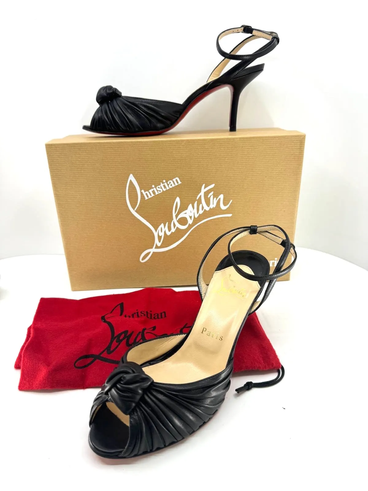 CHRISTIAN LOUBOUTIN NAPPA LEATHER MARCHAVEKEL 85 KNOT HEELS