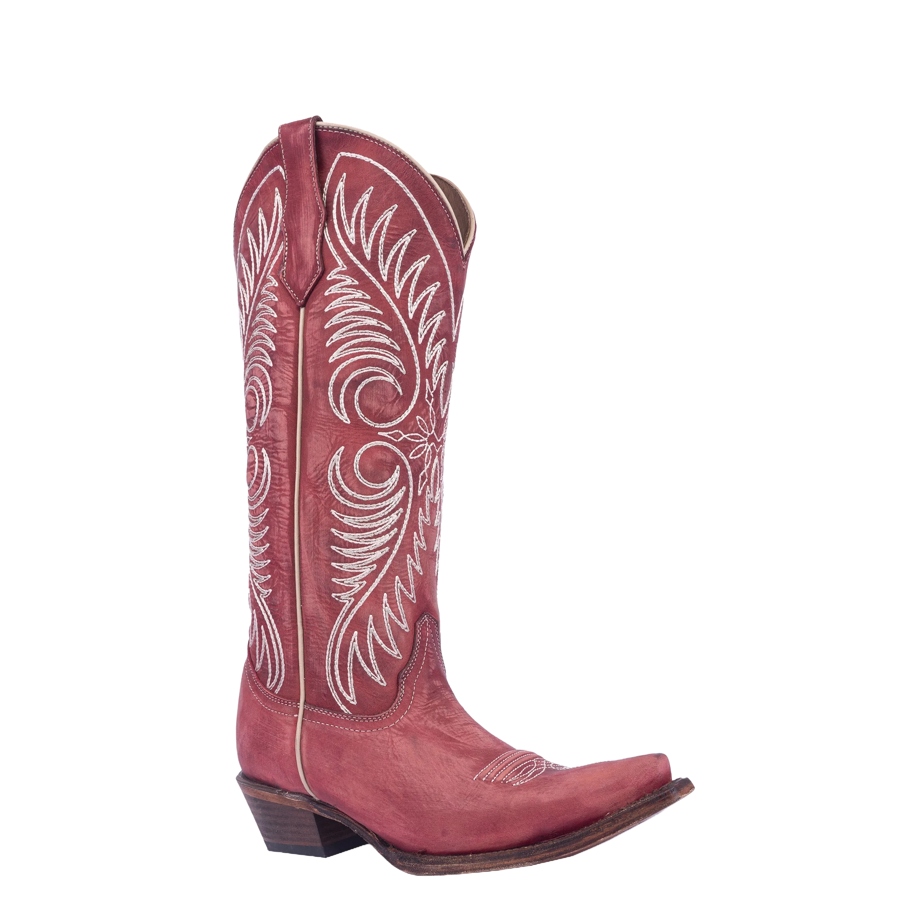 Circle G Ladies Red & White Embroidery Tall Pointed Toe Boots L6086
