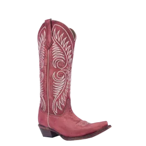Circle G Ladies Red & White Embroidery Tall Pointed Toe Boots L6086