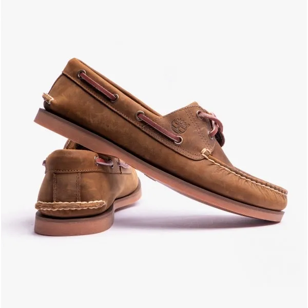 Classic Boat 2-Eye Mens Wide Full Grain Boat Shoes Medium Brown