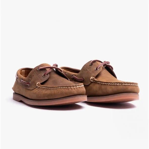 Classic Boat 2-Eye Mens Wide Full Grain Boat Shoes Medium Brown