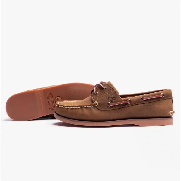 Classic Boat 2-Eye Mens Wide Full Grain Boat Shoes Medium Brown