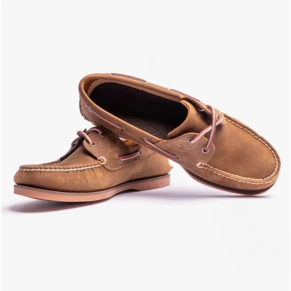 Classic Boat 2-Eye Mens Wide Full Grain Boat Shoes Medium Brown