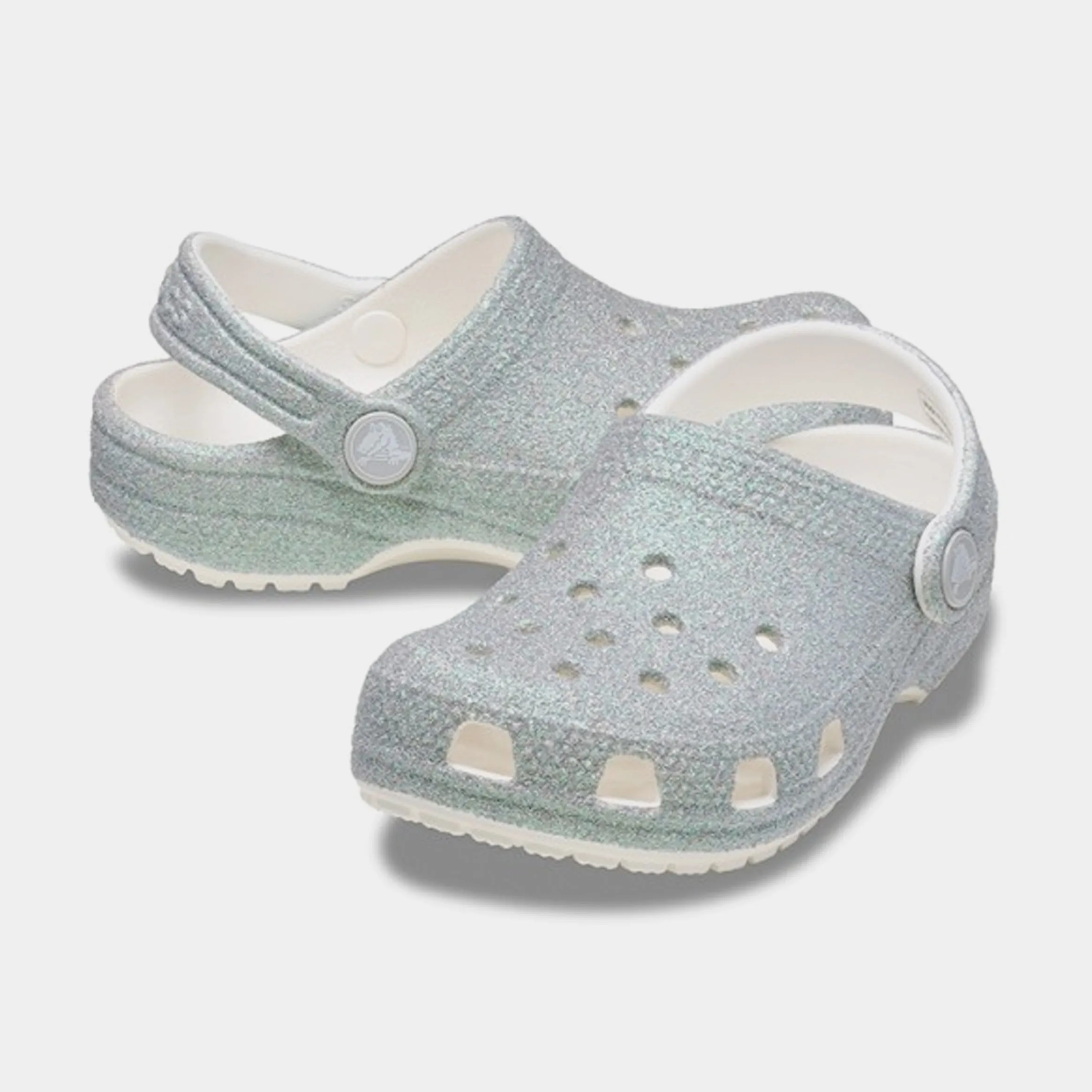 Classic Clog Iridescent Glitter Infant Toddler Sandals (White)