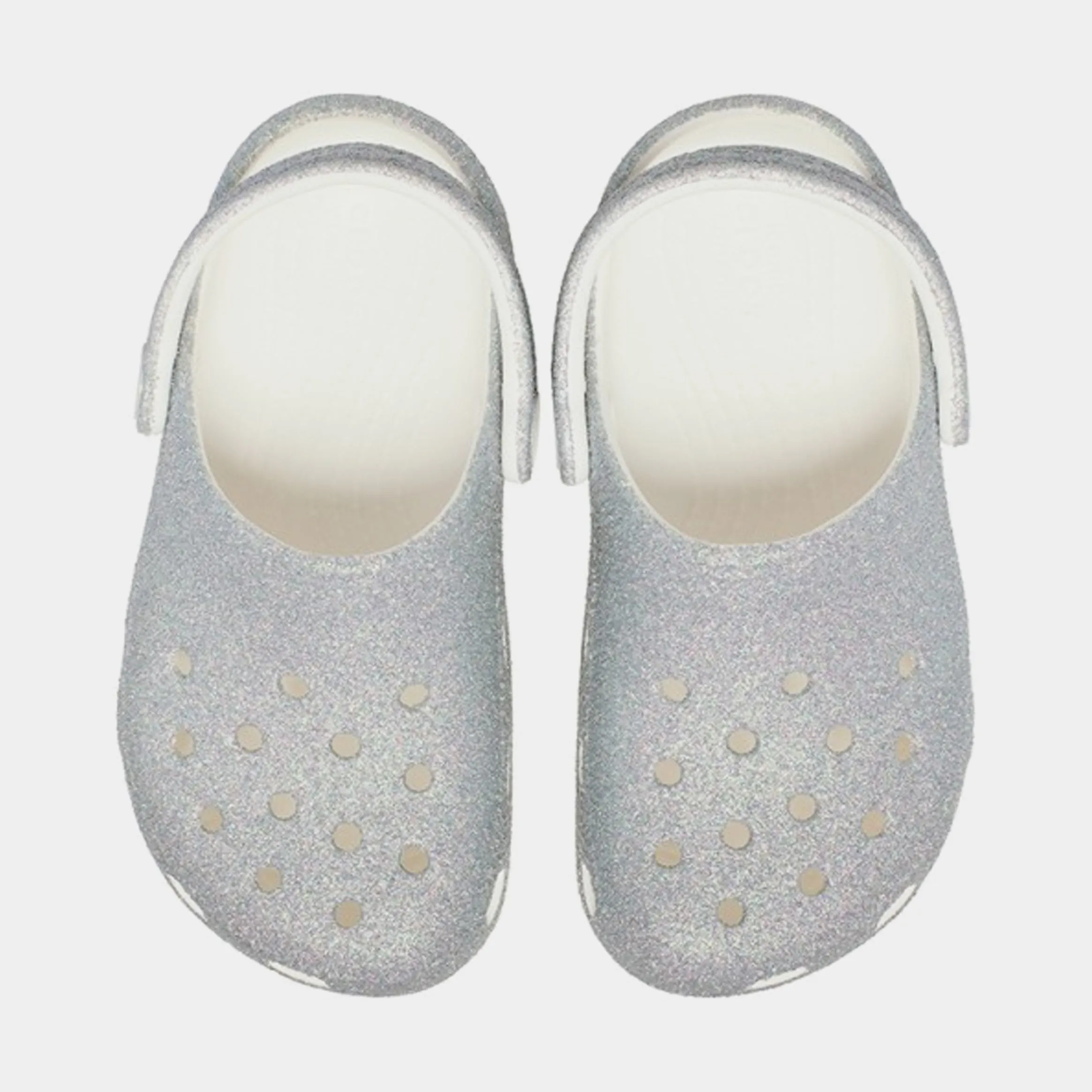 Classic Clog Iridescent Glitter Infant Toddler Sandals (White)
