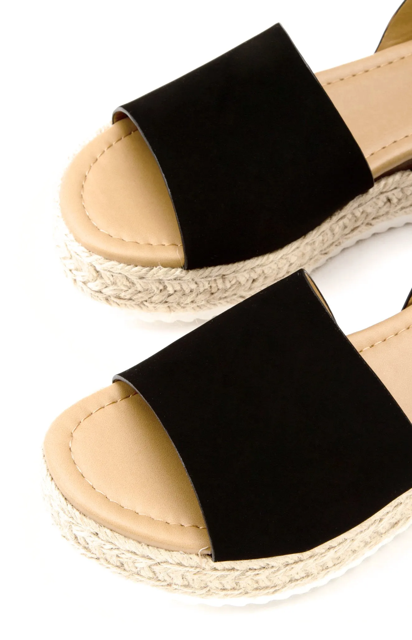 Closet Stapeles Espadrille Flatform Wedge Ankle Strap Open Toe Sandal (5.5, Black Rich Nubuck)