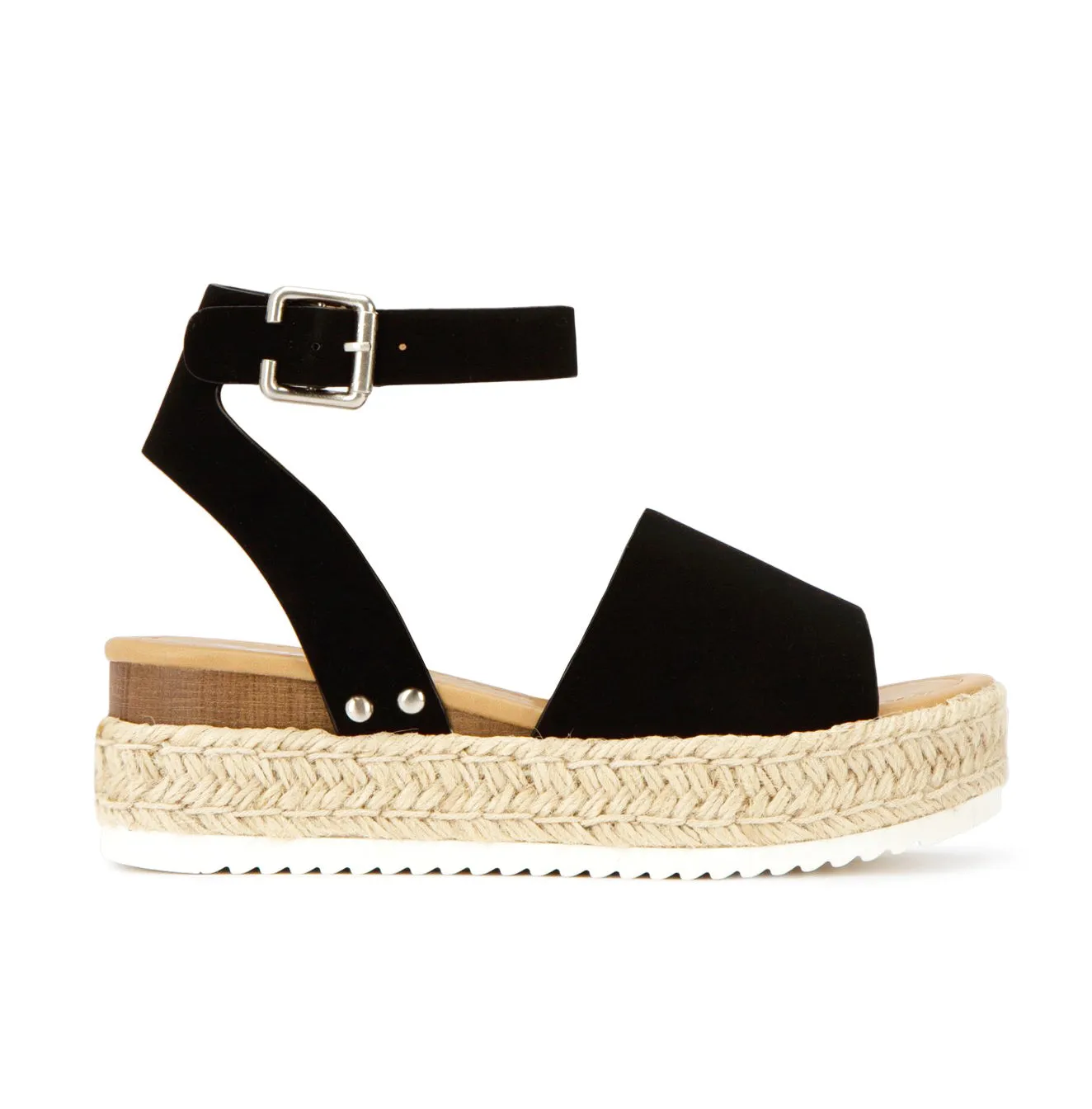 Closet Stapeles Espadrille Flatform Wedge Ankle Strap Open Toe Sandal (5.5, Black Rich Nubuck)
