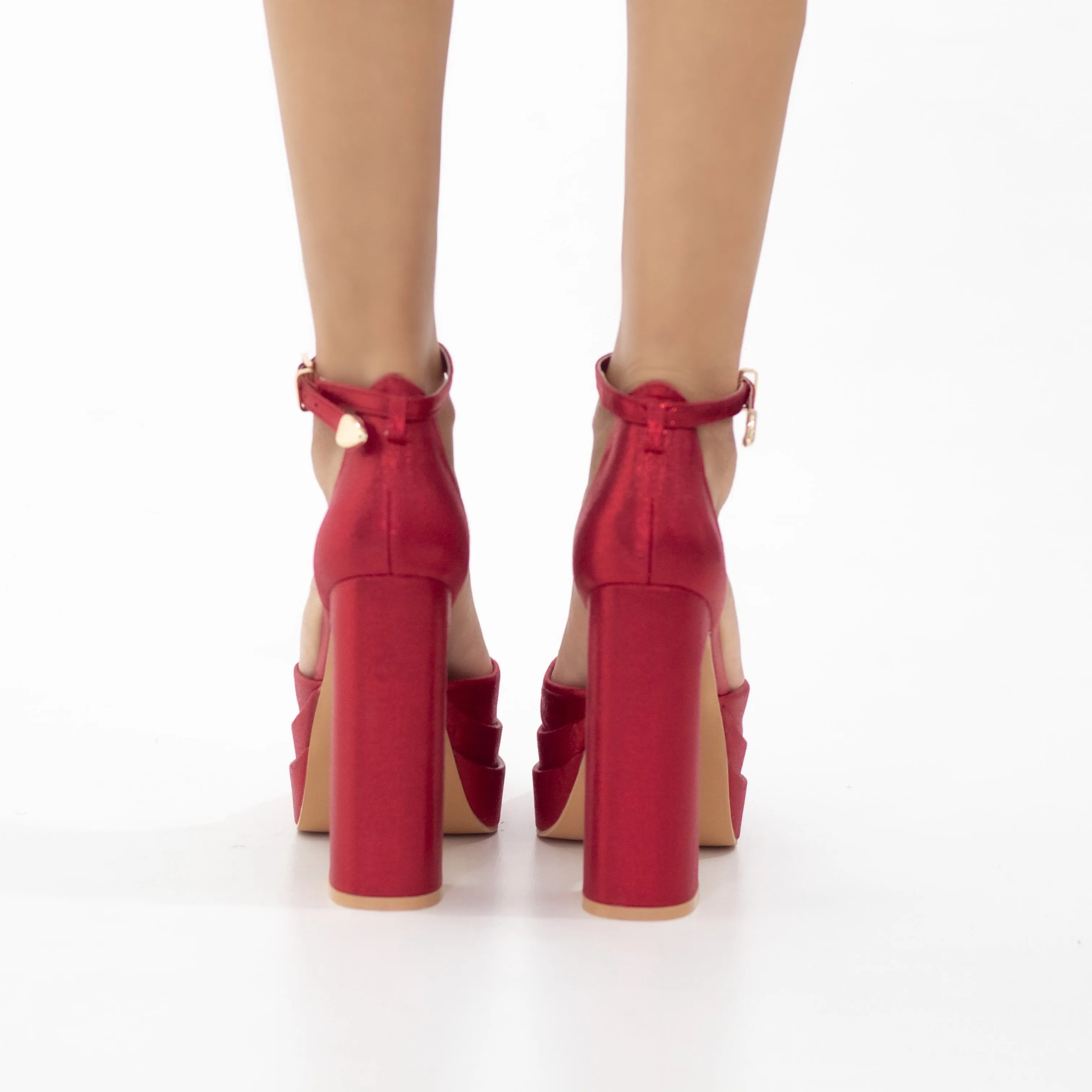Coney 13.5cm platform heel Funky one band ankle strap pointy red