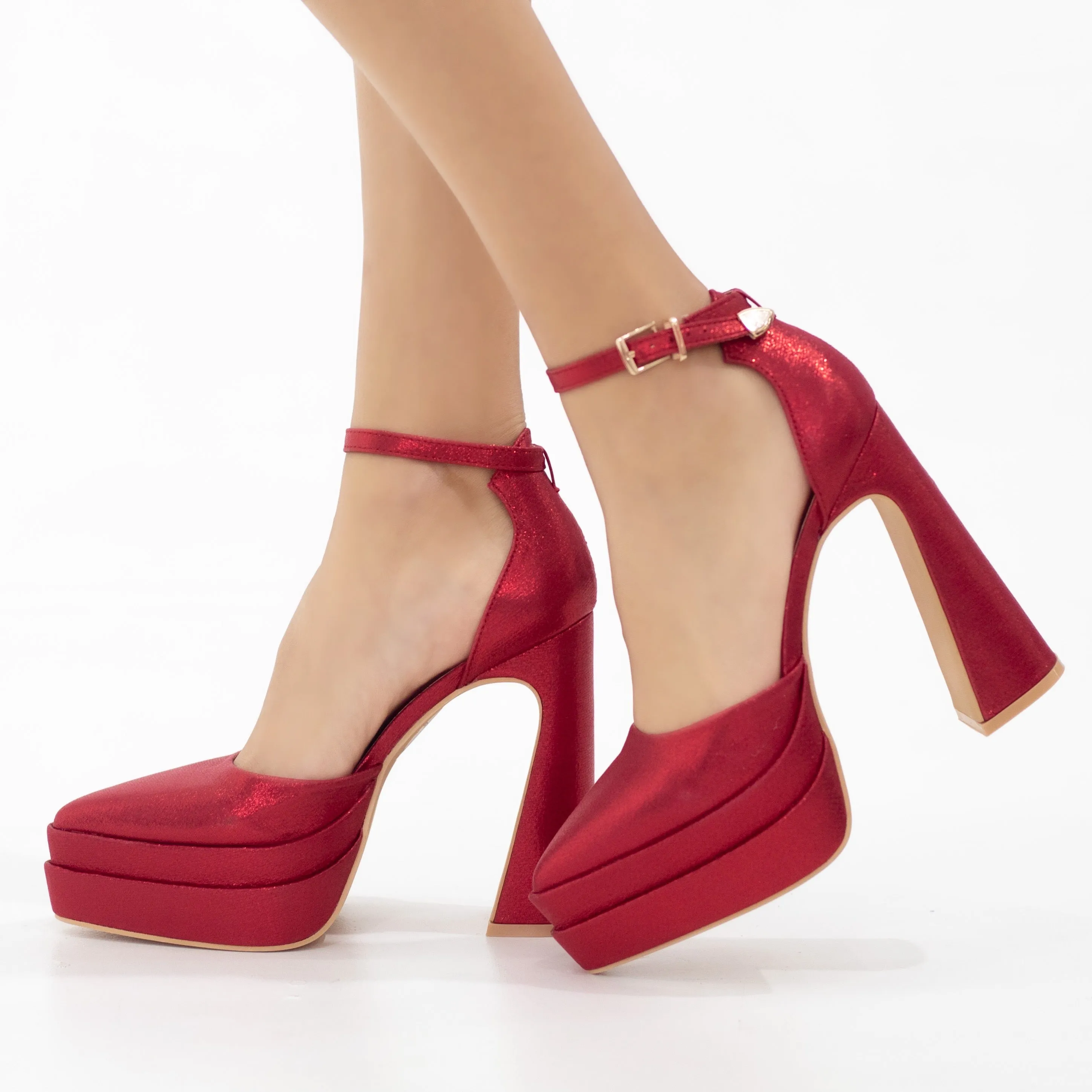 Coney 13.5cm platform heel Funky one band ankle strap pointy red