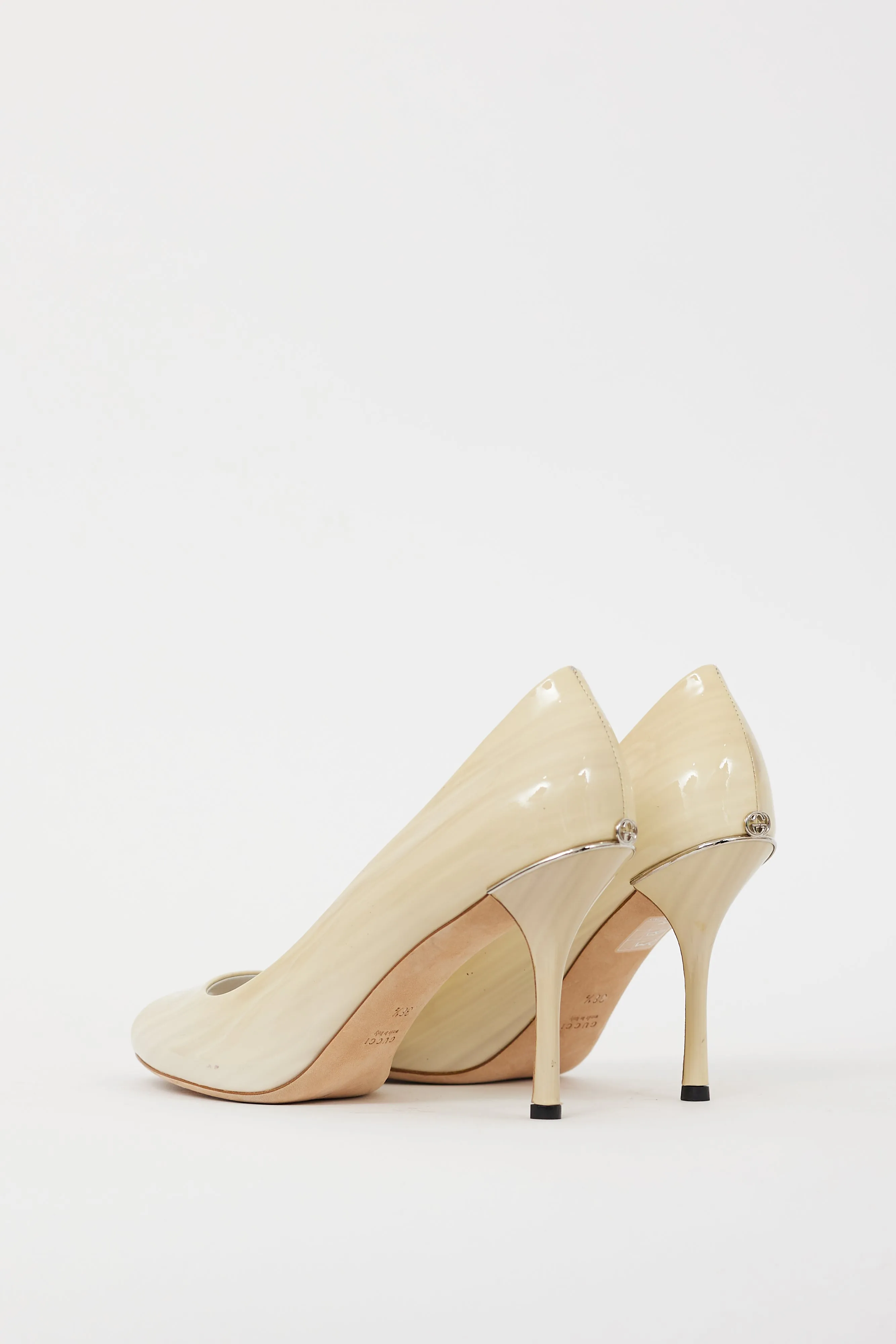 Cream & Silver Patent Leather Marbled Heel