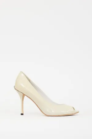 Cream & Silver Patent Leather Marbled Heel