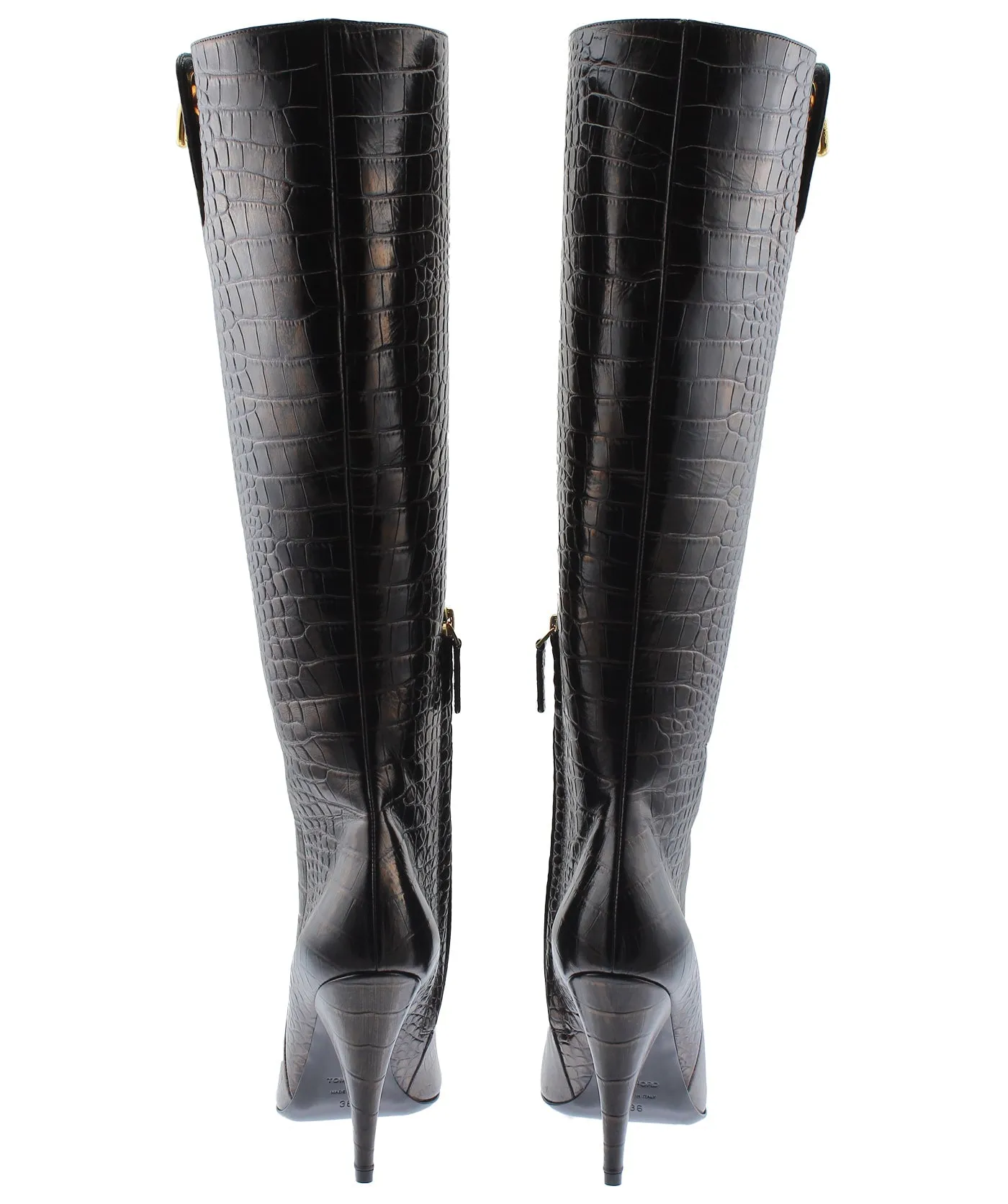 Crocodile Embossed Leather Boots
