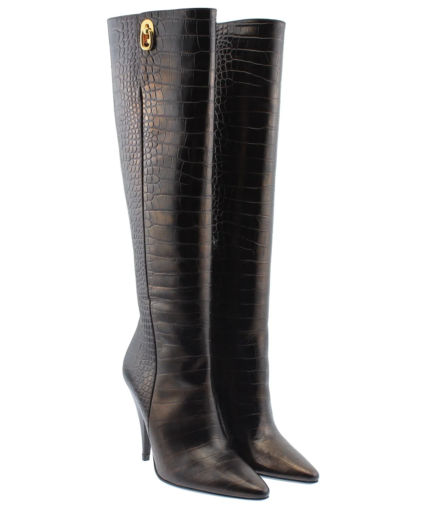 Crocodile Embossed Leather Boots