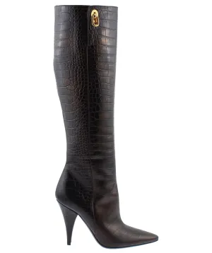 Crocodile Embossed Leather Boots