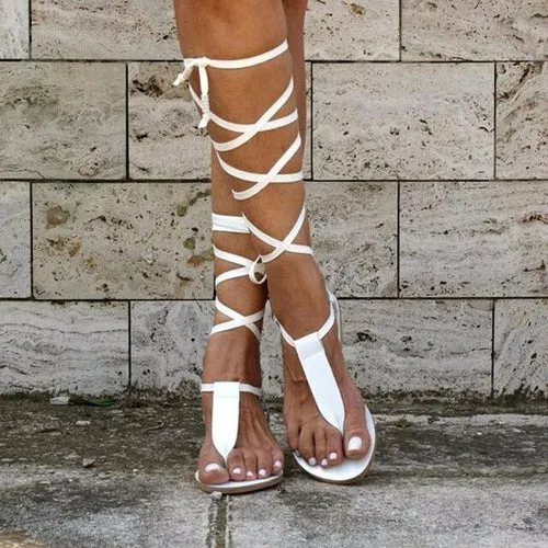 Cross Tied Zipper Flat Sandals Gladiator
