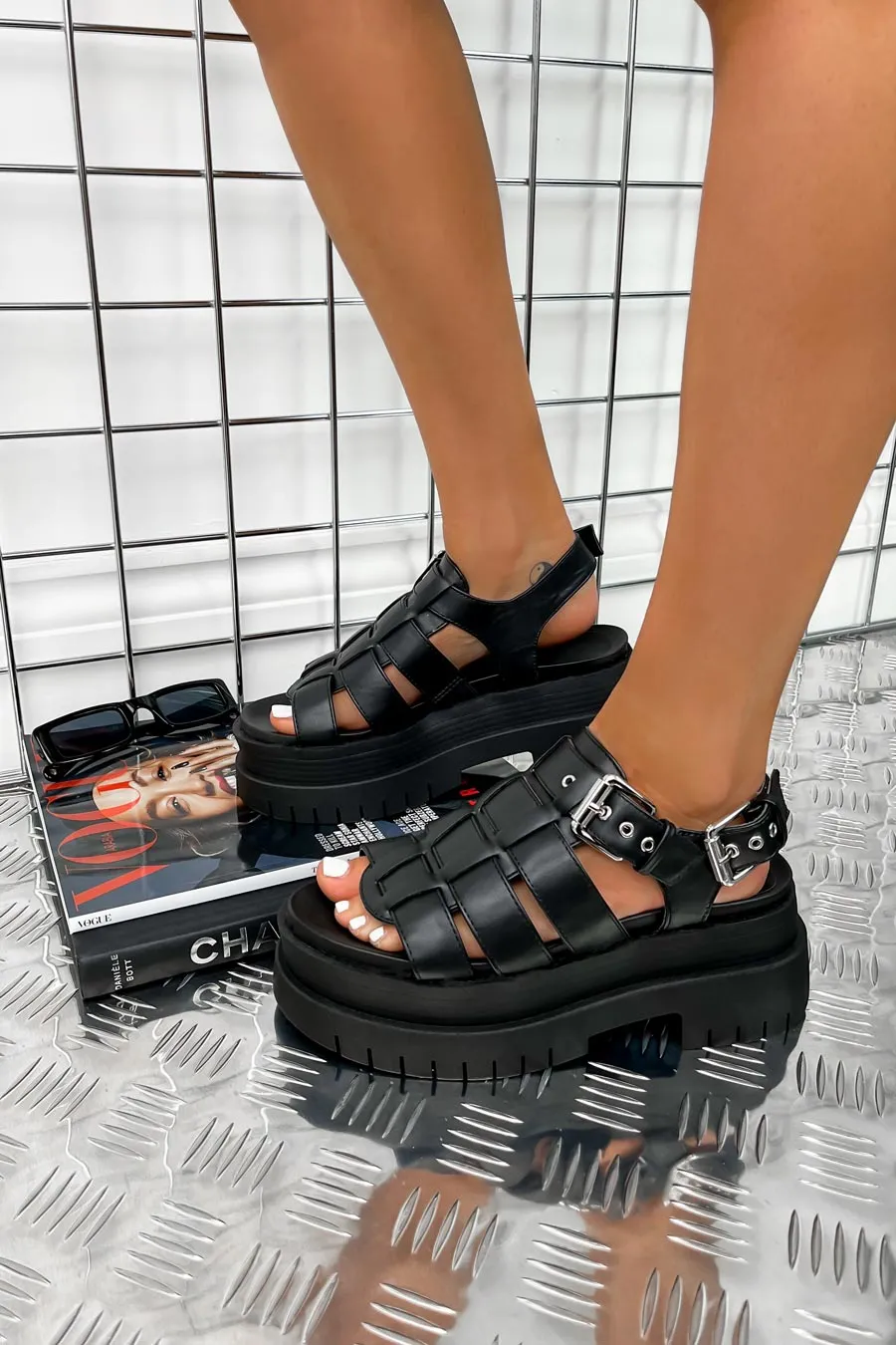 DAMAGE Super Chunky Gladiator Sandals - Black PU
