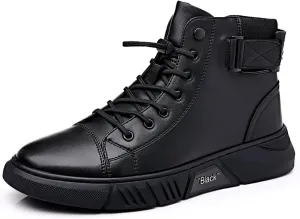 DevilAngel Men's High Top Cashmere Leather Boots - Stylish Non-Slip Black Side Zipper Chukka Polo Boots with Soft Sole and Shock-Absorbing Classic Business Sole