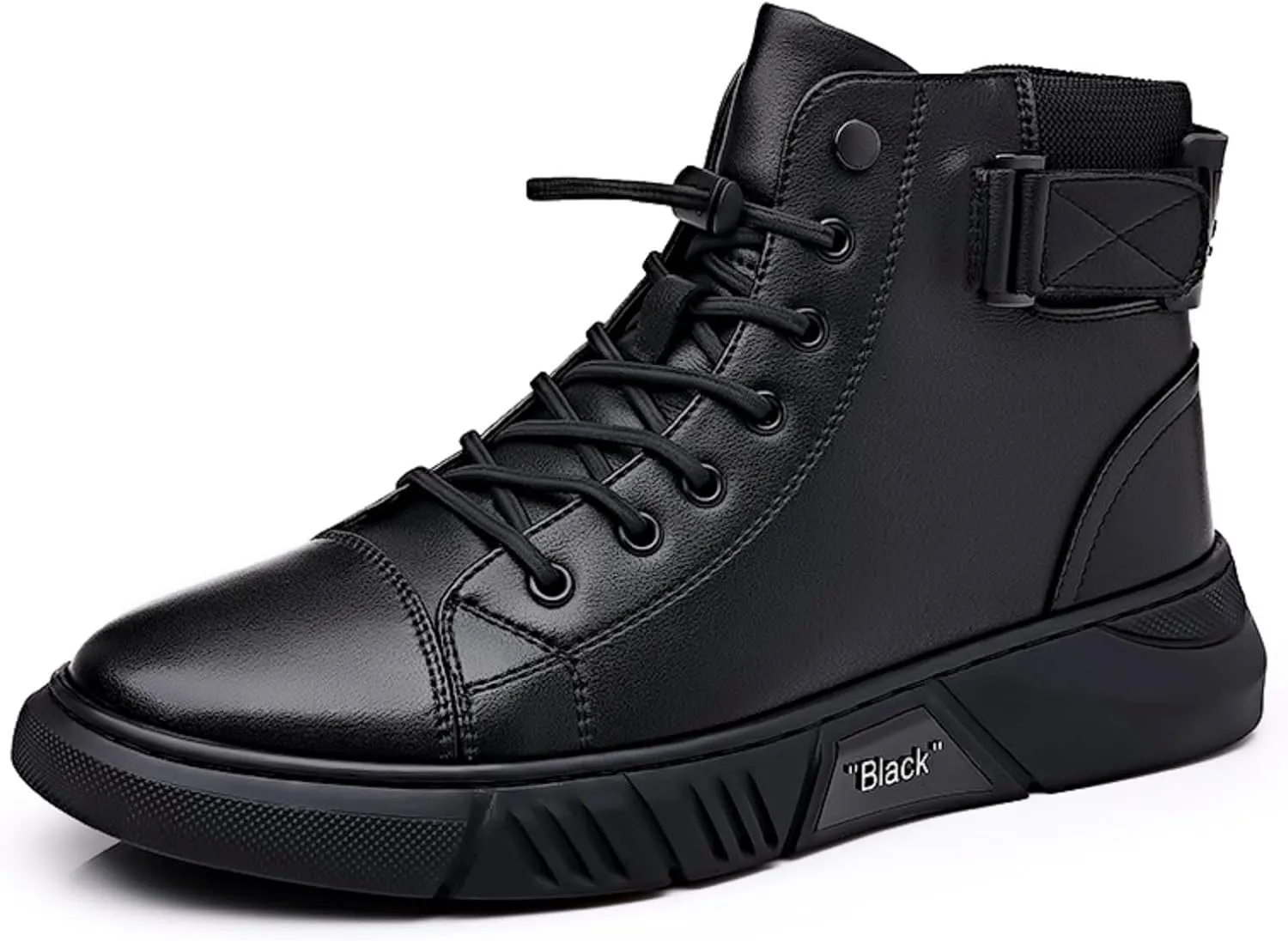 DevilAngel Men's High Top Cashmere Leather Boots - Stylish Non-Slip Black Side Zipper Chukka Polo Boots with Soft Sole and Shock-Absorbing Classic Business Sole