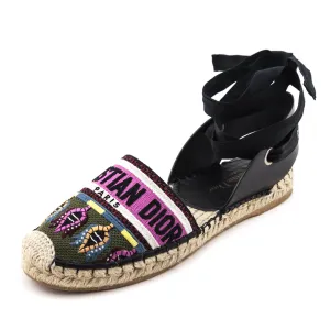 Dior Khaki & Pink Canvas Espadrilles Size US 9 | EU 39