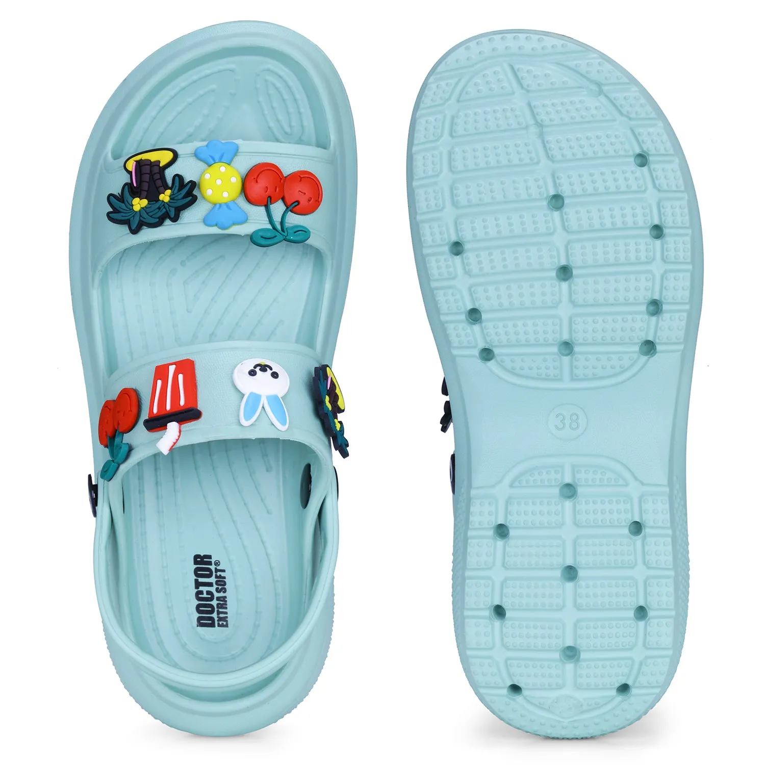 DOCTOR EXTRA SOFT D-552 Women's Classic Charms Cushion Sandals/Clogs with Adjustable Back Strap for Adult| Comfortable & LightWeight | Stylish & Anti-Skid | Waterproof Casual Daily Mules Girls/Ladies