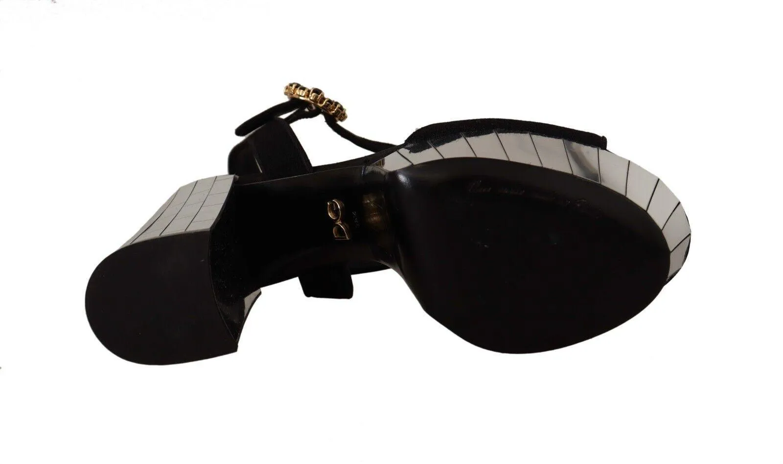 Dolce & Gabbana Black Crystals Ankle Strap Platform Sandals Shoes