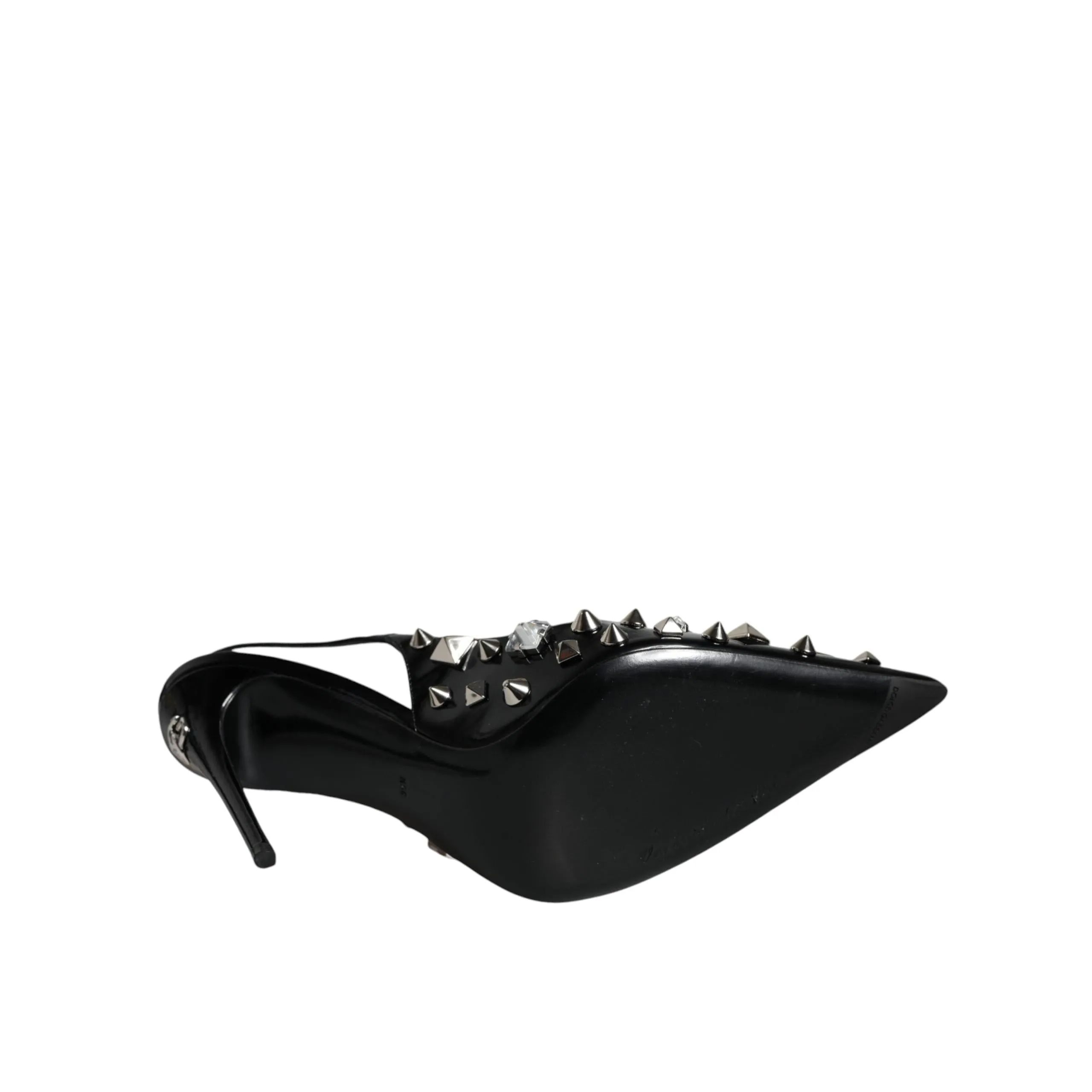 Dolce & Gabbana Black Leather Crystal Stud Slingback Shoes
