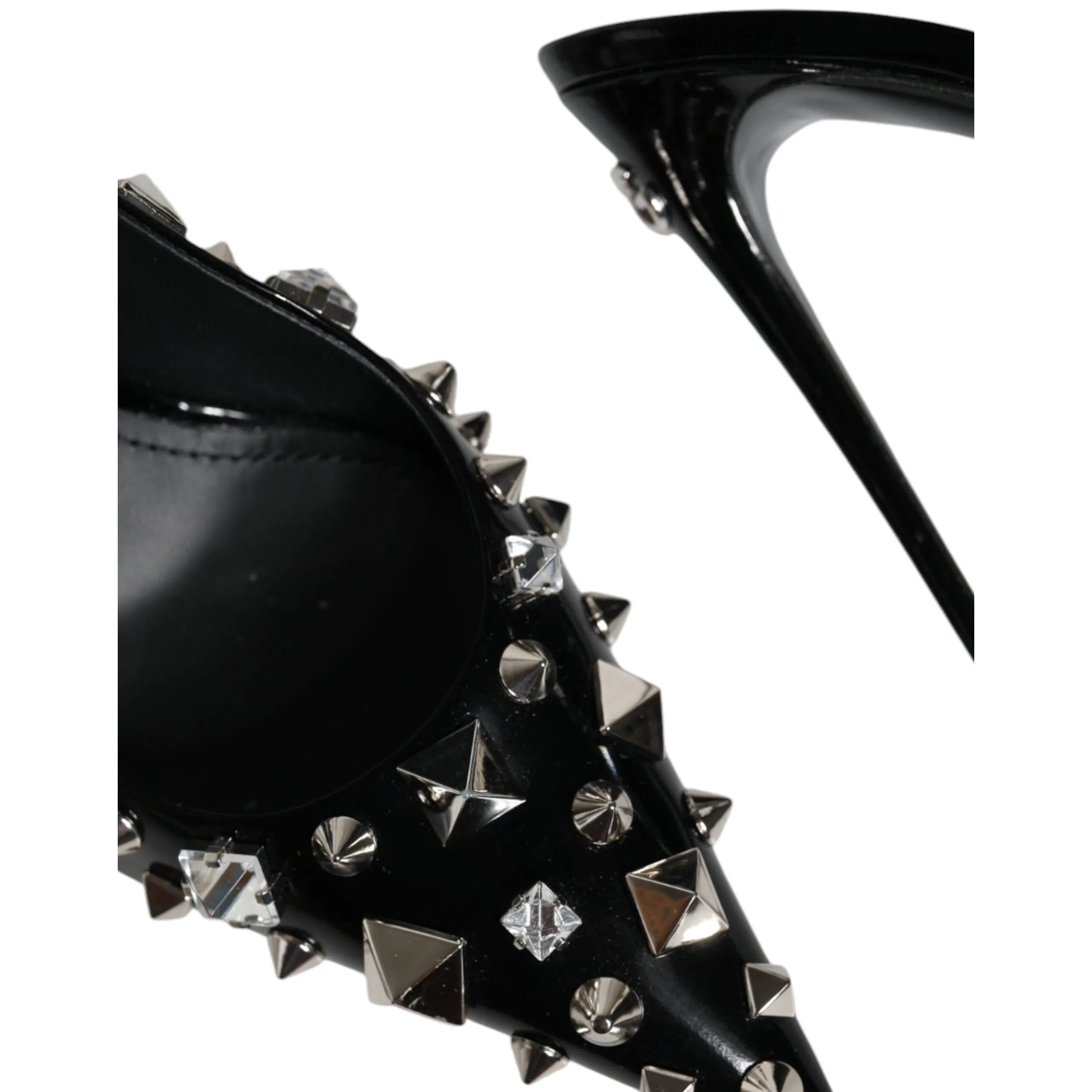Dolce & Gabbana Black Leather Crystal Stud Slingback Shoes