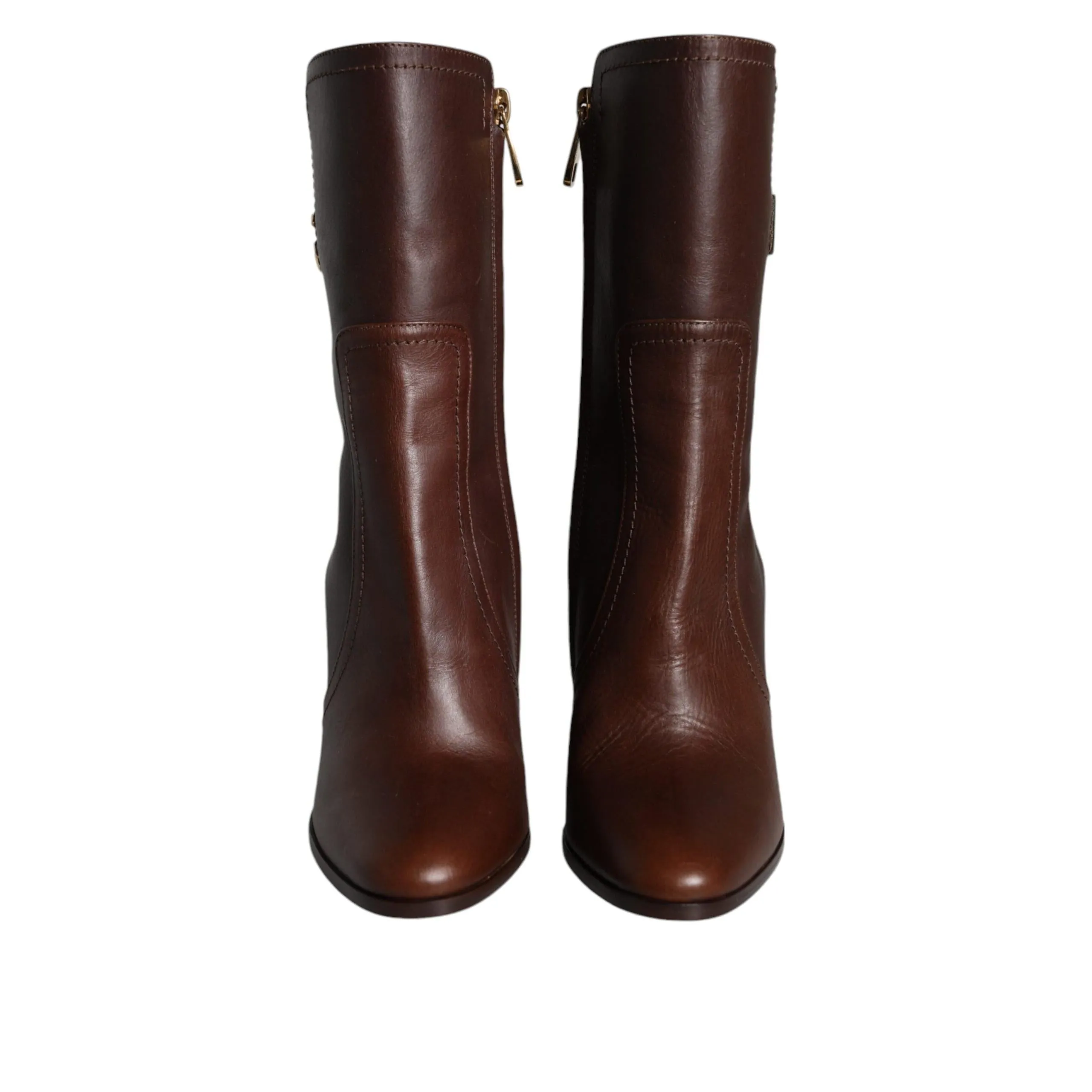 Dolce & Gabbana Brown Leather Heels Mid Calf Boots Shoes