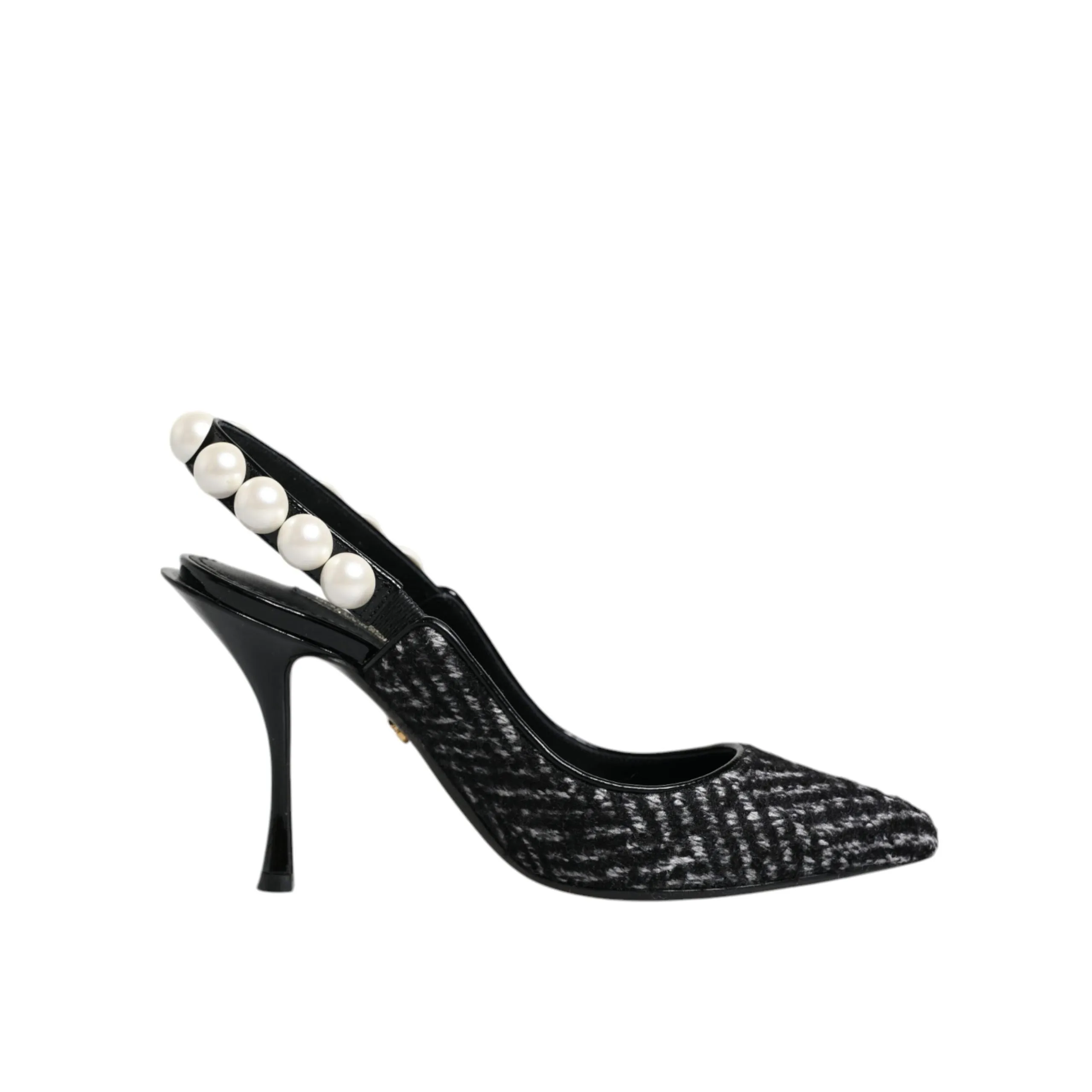 Dolce & Gabbana White Black Chevron Faux Pearl Slingback Shoes