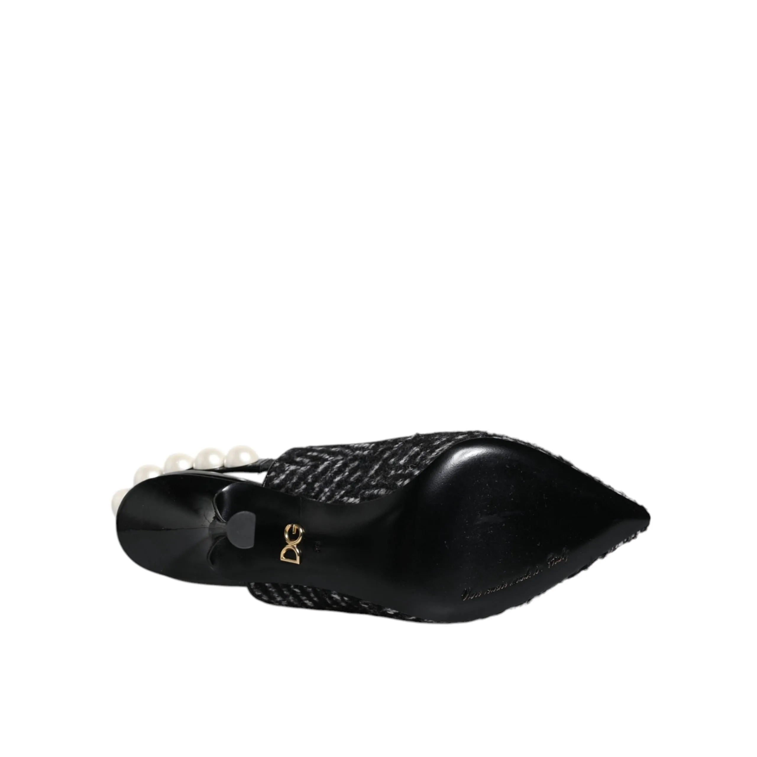 Dolce & Gabbana White Black Chevron Faux Pearl Slingback Shoes