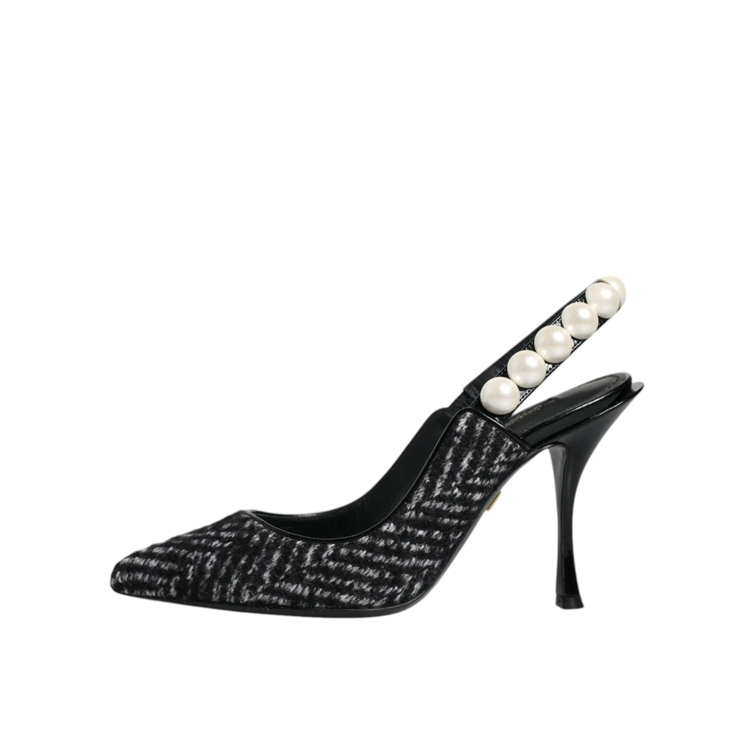 Dolce & Gabbana White Black Chevron Faux Pearl Slingback Shoes