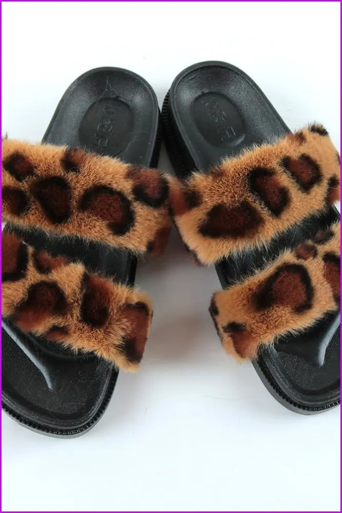 Double Belt Faux Fur Slides F989