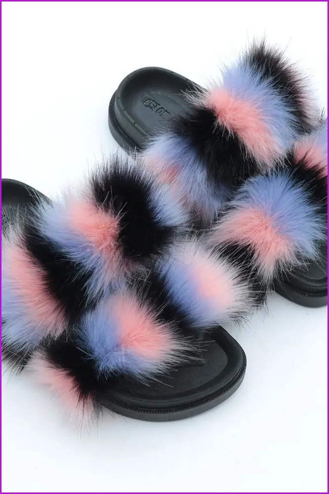Double Belt Faux Fur Slides F989