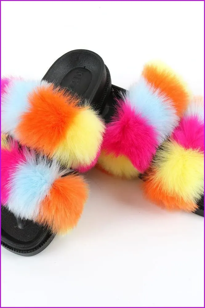 Double Belt Faux Fur Slides F989