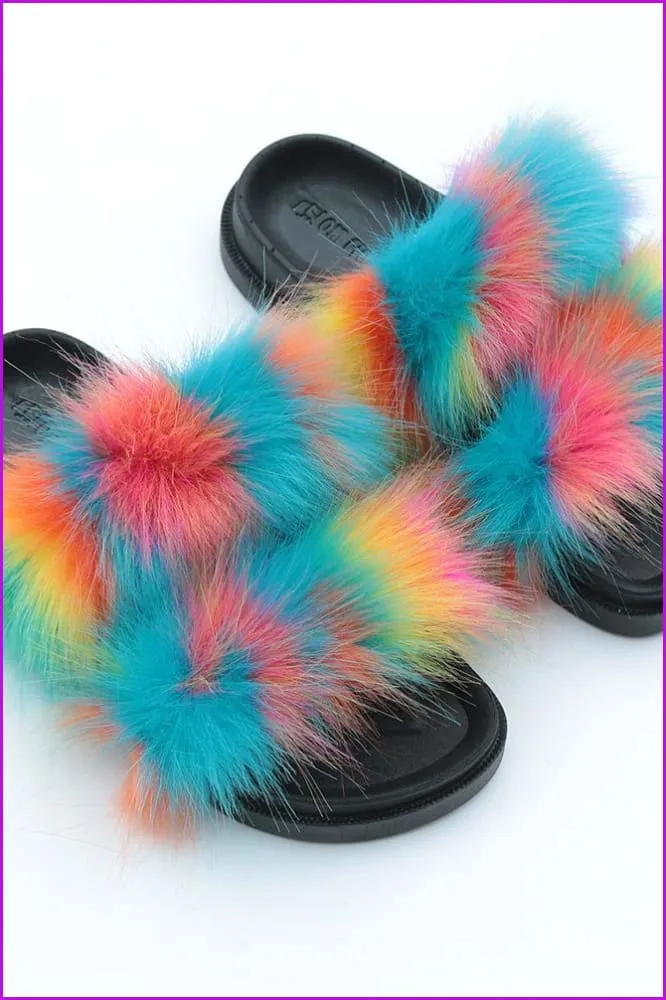 Double Belt Faux Fur Slides F989